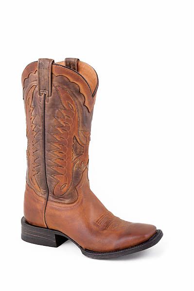 Mens Stetson Distressed Brown Boot with Eagle Overlay