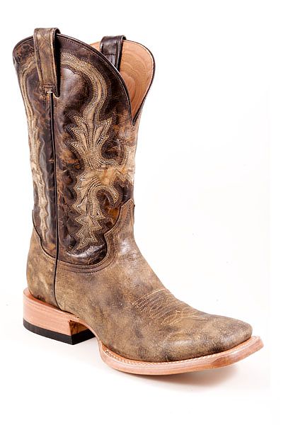 Mens Stetson Distressed Black/Brown Square Toe Boot