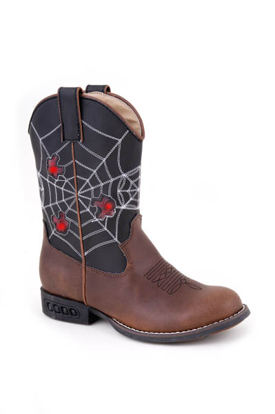 Children's Light-up Cowboy Boots in Black with Spiderwebs