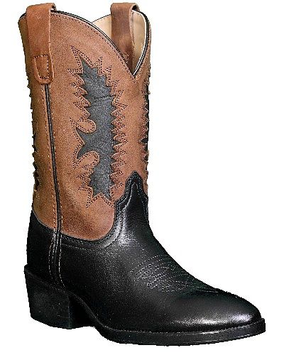 Pocono Kids Leather Cowboy Boots Brown with Black Inlay