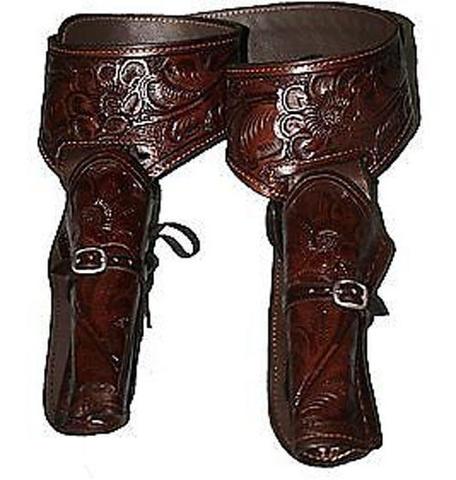 38/357 Caliber Brown Double Western Leather Gun Holster and Belt