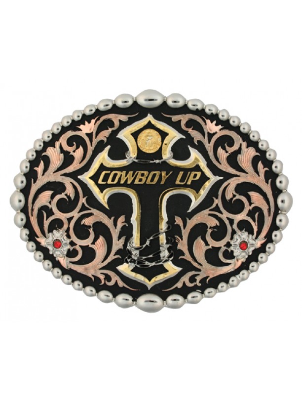 “Cowboy Up” Cowboy Belt Buckle by Montana Silversmiths 60990