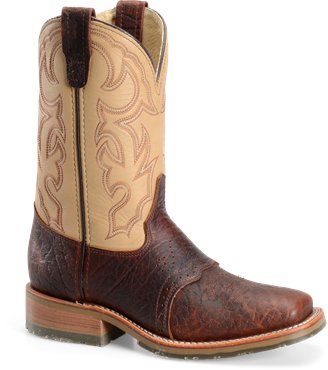 Mens Brown Wide Square Toe Bison Double H Boots