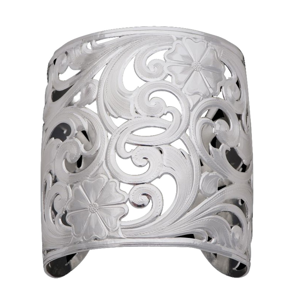 Silver Spring Filigree Flowers and Vines Wide Cuff Bracelet (BC1159)