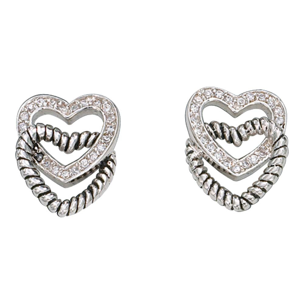 Crystal and Twisted Rope Hearts Post Earrings (ER1059)