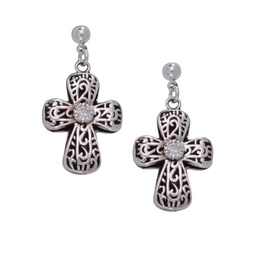Filigree Cross with a Pure Heart Earrings (ER1155)