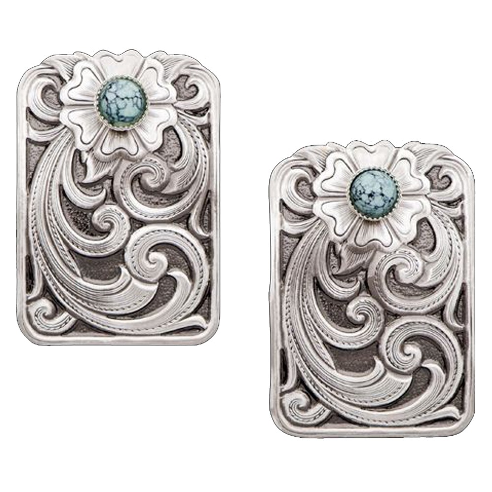 Montana Wildflower in Blue Turquoise Engraved Silver Earrings (ER1264)