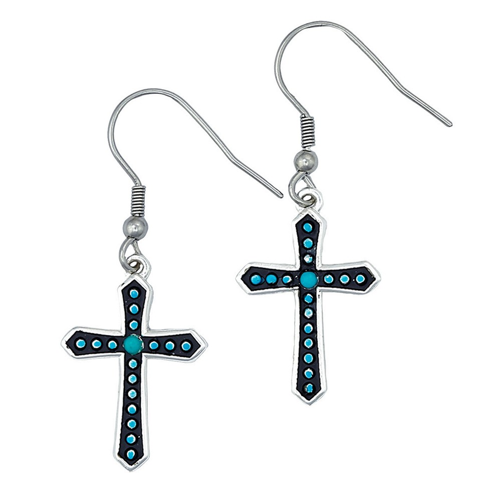 Turquoise Dotted Silver Cross Earrings (ER1340)