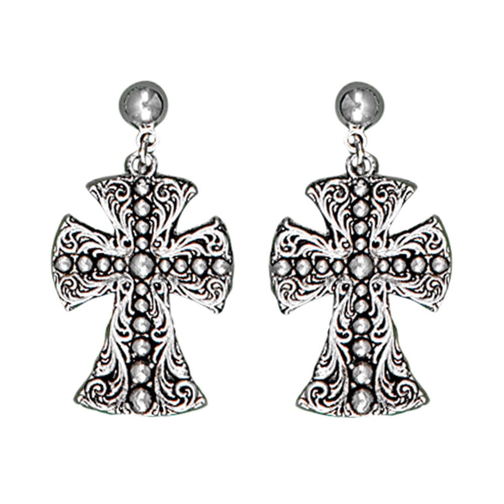 Western Deco Beaded Cross Dangle Earrings (ERS1422RTS)