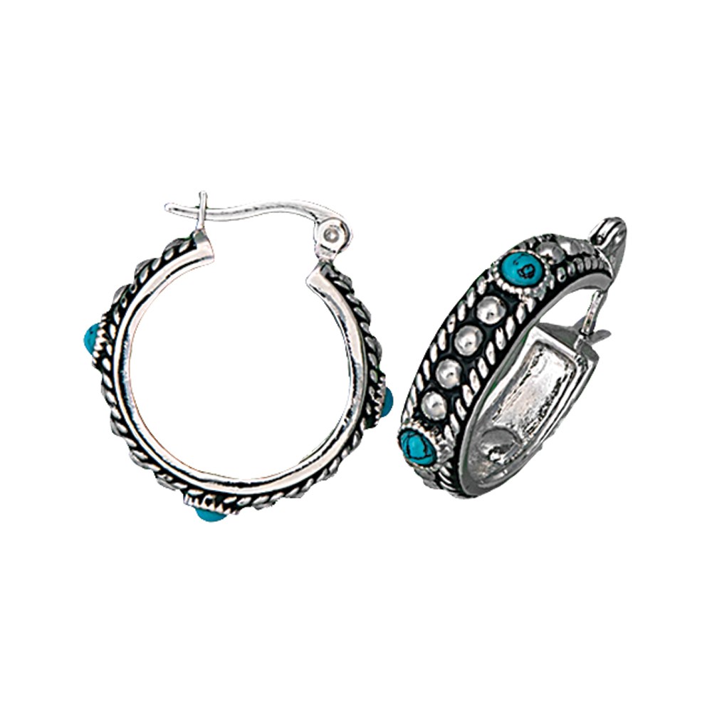 Silver and Turquoise Studded Hoop Earrings (ER1460)