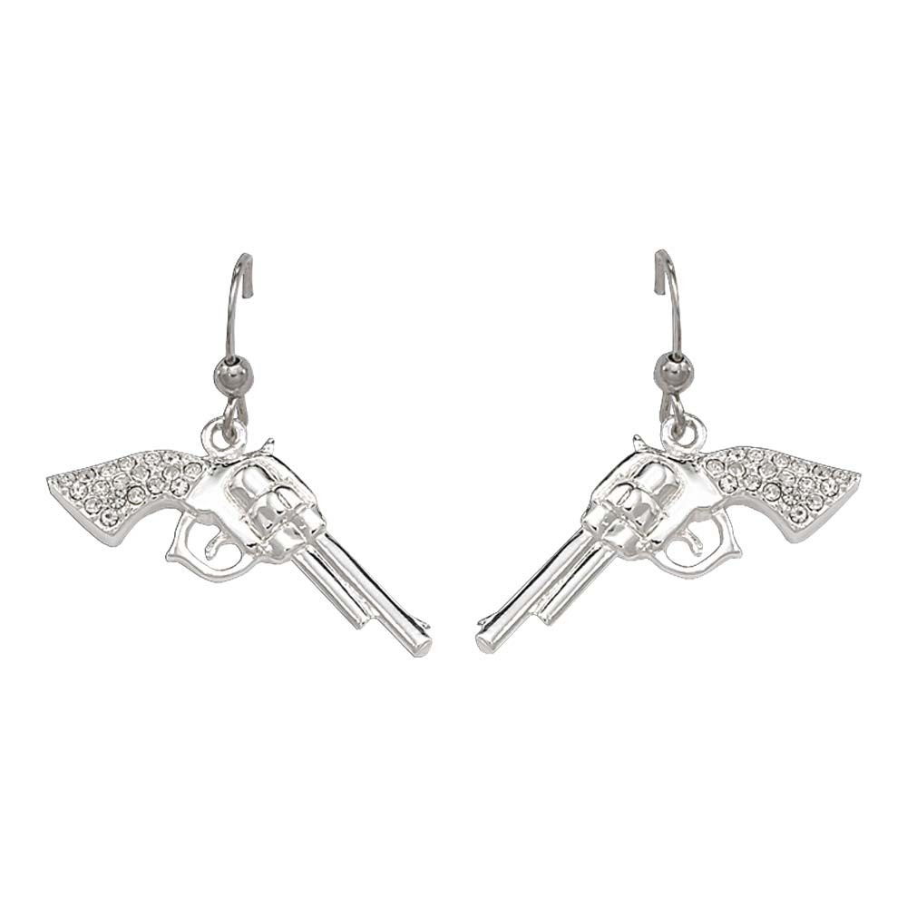 Cowgirl Pistols Rhinestone Handle Drop Earrings (ER61242)
