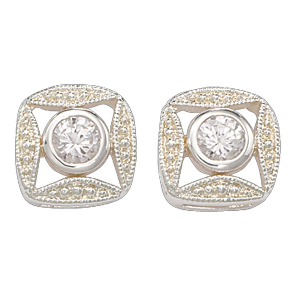 Bezel Set Square Crystal Earrings (ER61503CZ)