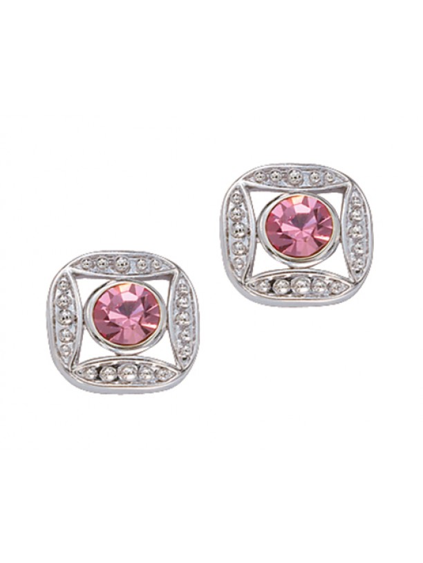Bezel Set Square Pink Crystal Earrings (ER61503PK)
