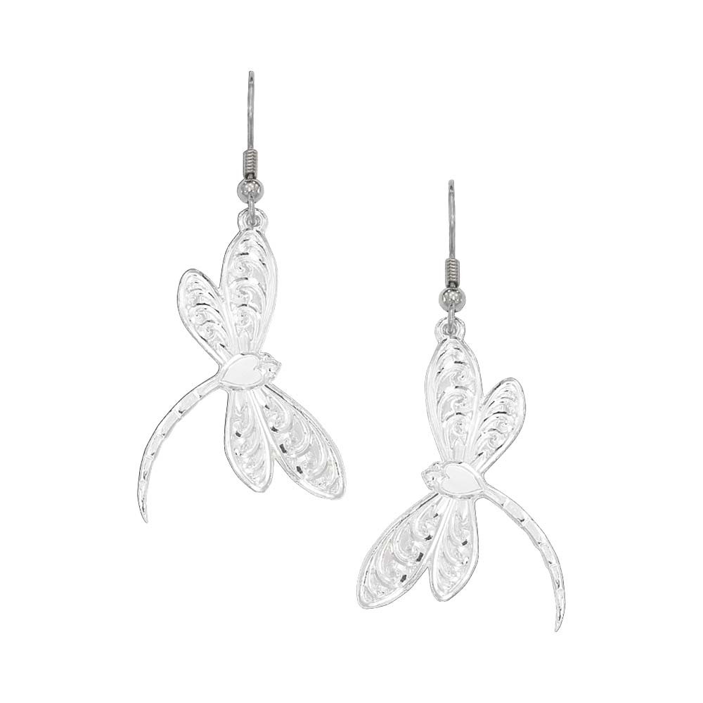 Silver Filigree Dragonfly Drop Earrings (ER61645)