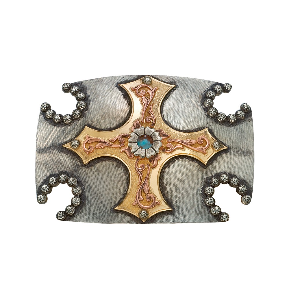 Cabochon Flower Cross and Horseshoes Western Belt Buckle (WB101)
