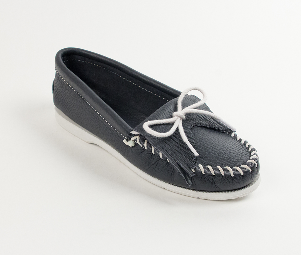 Womens Navy Smooth Kilty Unbeaded Moccasin