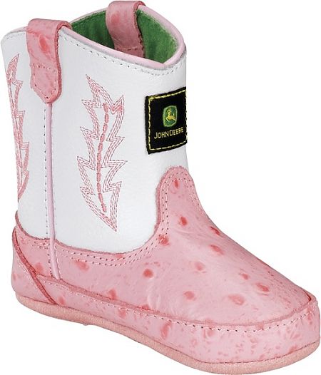 Infants John Deere Boot in White/Pink Ostrich