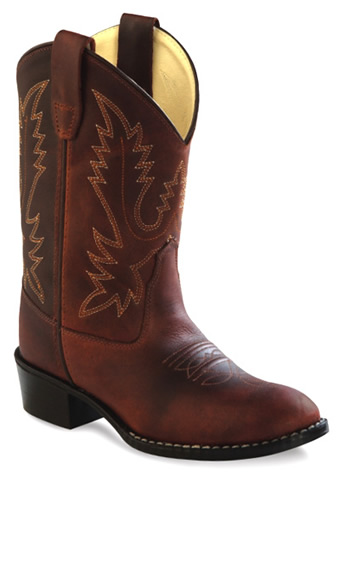 Old West Childrens Round Toe Western Boots Oiled Rust