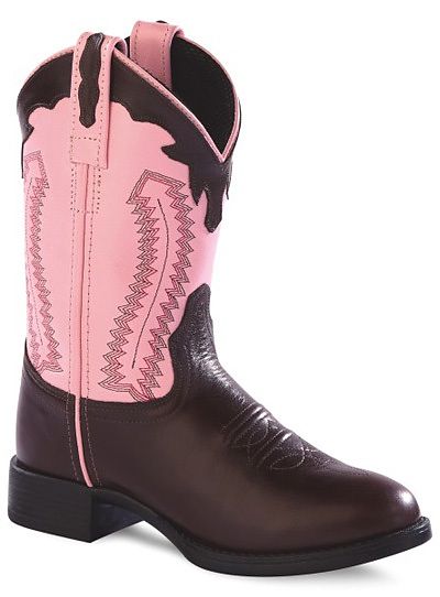 Old West Girls' Pink and Chocolate Leather Cowboy Boots