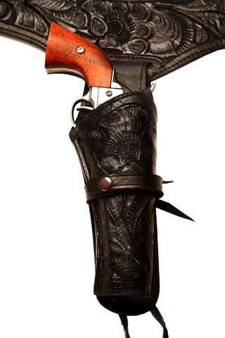 38/357 Caliber Black Western/Cowboy Action Style Leather Gun Holster and Belt 