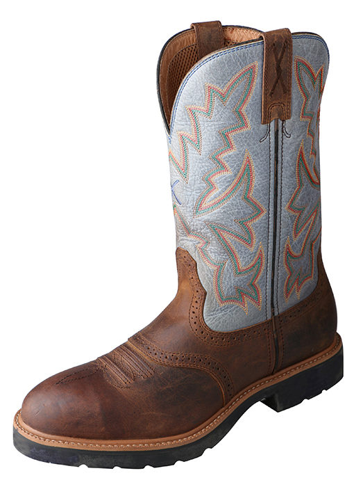 Mens 12" Distressed Saddle / Denim (STEEL TOE) Twisted X Cowboy Work