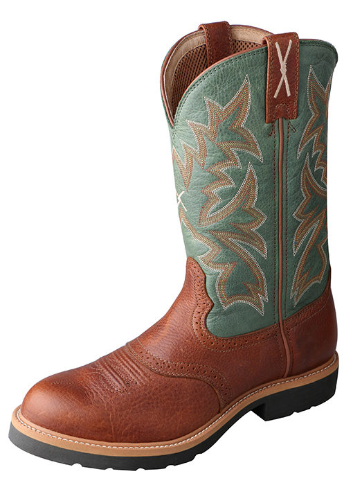 Mens Cognac Glazed Pebble / Dark Green Twisted X Cowboy Work