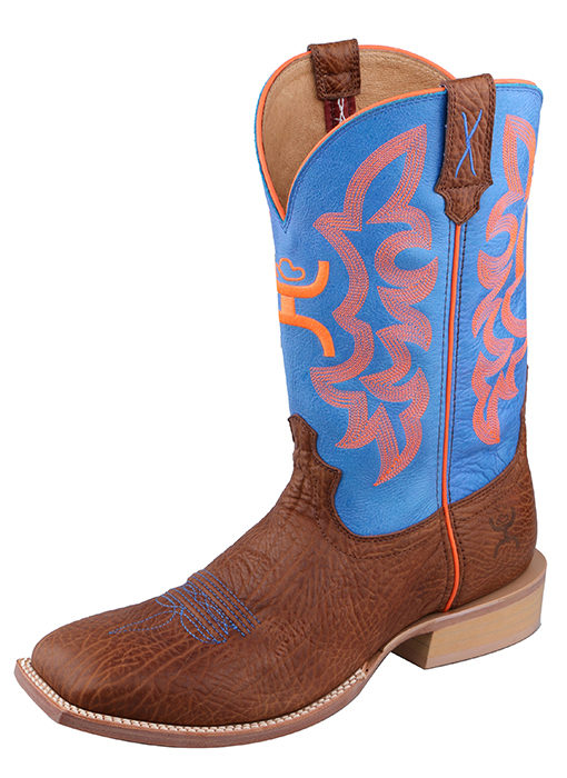 Mens Hooey Boot  Cognac Bull Hide/Neon Blue