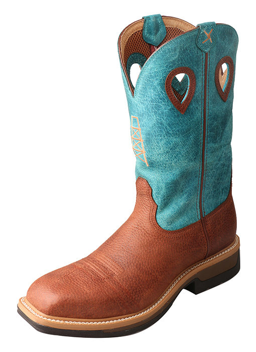 Mens Lite Cowboy Workboot  Brown/Turquoise  Alloy Toe