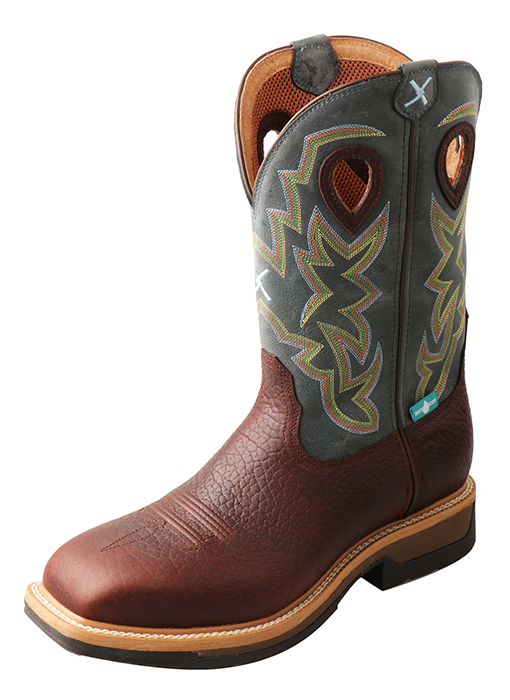 Mens Alloy Toe Lite Western Work Boot  WP Oiled Cognac/Blue