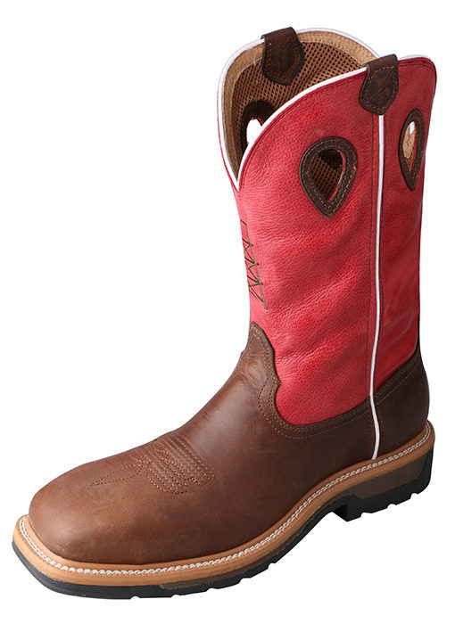 Mens Lite Cowboy Workboot  Distressed Latigo/Red  Composite Toe|Waterproof
