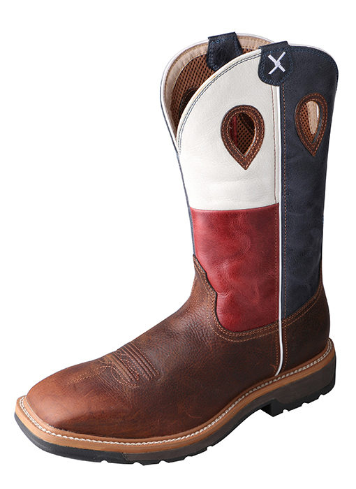 Mens Steel Toe Lite Western Work Boot Brown/Texas Flag