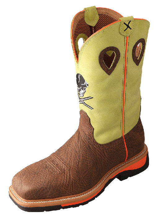 Mens Lite Cowboy Workboot  Crazy Horse Shoulder/Neon Yellow  Steel Toe