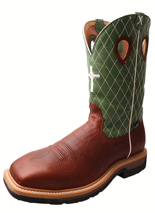 Mens Lite Cowboy Workboot  Cognac Glazed Pebble/Lime  MET Guard|Steel Toe