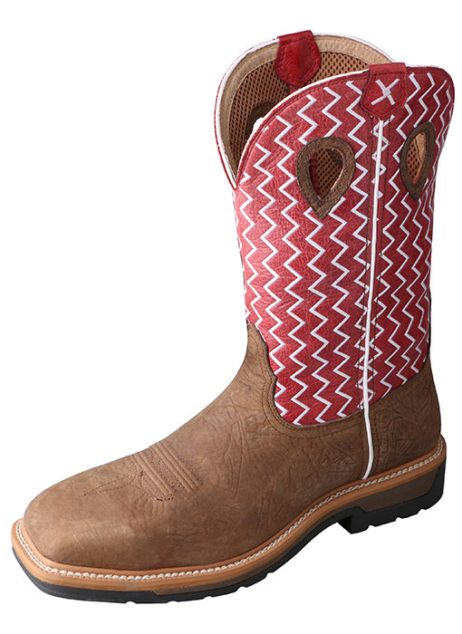 Mens Lite Weight Twisted X Work Boots in Distressed Saddle/Cherry