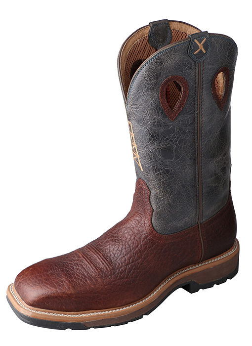 Mens Lite Cowboy Workboot  Cognac/Blue  Steel Toe