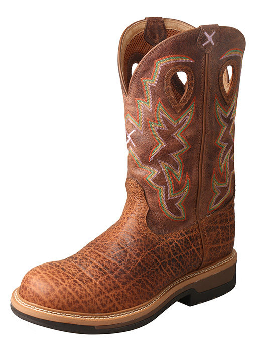 Mens Lite Cowboy Workboot  Tan Elephant Print/Tan