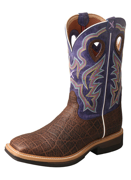 Men's Lite Cowboy Workboot  Brown Elephant Print/Purple