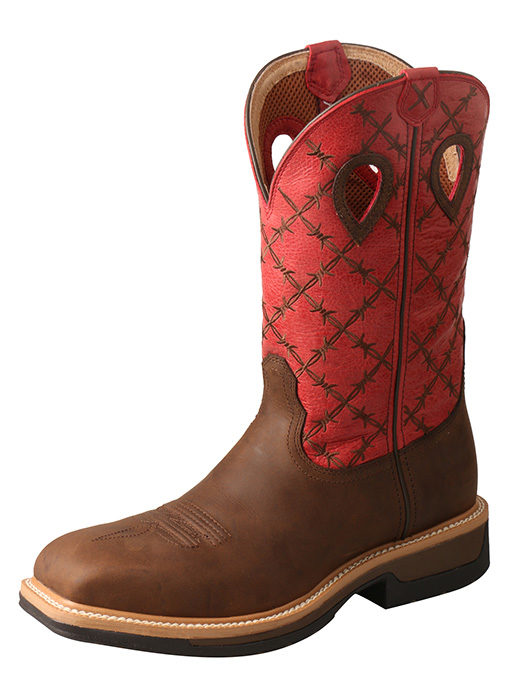 Mens Lite Cowboy Workboot  Brown/Flash Red  Waterproof
