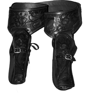 38/357 Caliber Black Double Western/Cowboy Action Style Leather Gun Holster and Belt