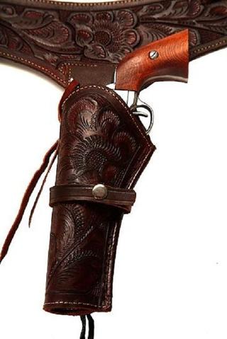 22 Caliber Brown Left Handed Western/Cowboy Action Style Leather Gun Holster and Belt 