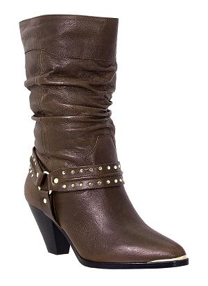 Womens Dingo Slouch Boots w/Studded Boot Straps in Brown