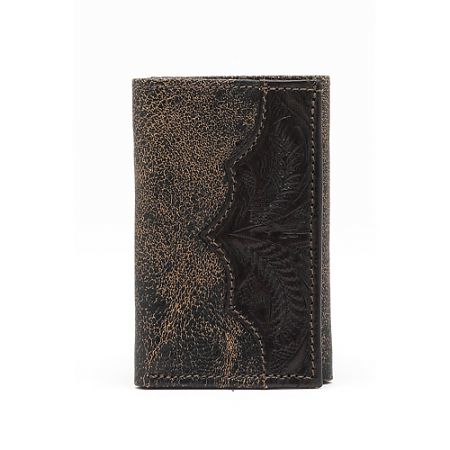 American West Mens Distressd Brown Tri-Fold Leather Wallet