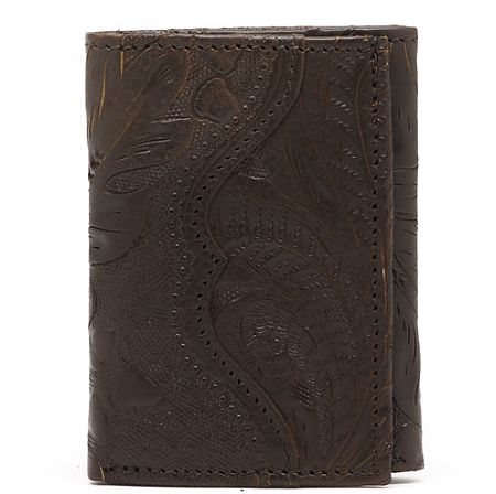 American West Mens Chocolate Brown Tri-Fold Leather Wallet