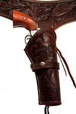 22 Caliber Brown Western/Cowboy Action Style Leather Gun Holster and Belt 