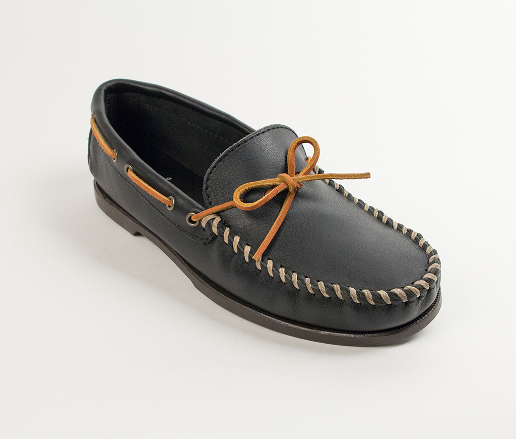 Men's Black Leather Classic Camp Moccasin - Outback Leather