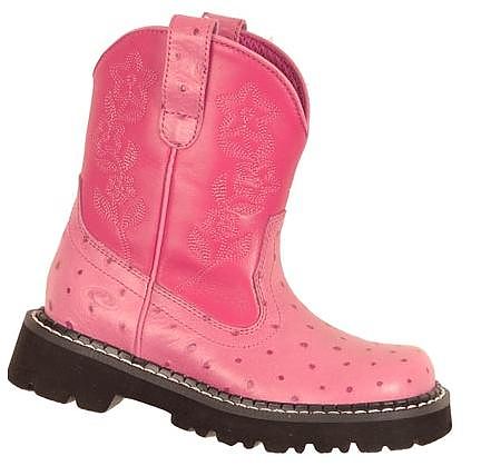 Toddlers Pink Ostrich Print Roper Chunk Cowboy Boot