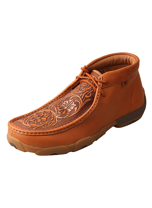 Men’s Driving Moccasins – Tan/Tooled Flowers