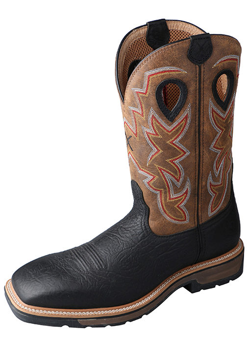 Mens Steel Toe Black/Distressed Lite Weight Twisted X Cowboy Work Boots